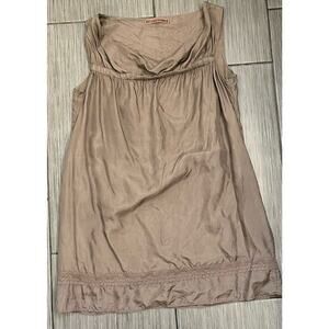 Velvet Brown 100% Silk Mini Dress Size Small Lined Lace Accent